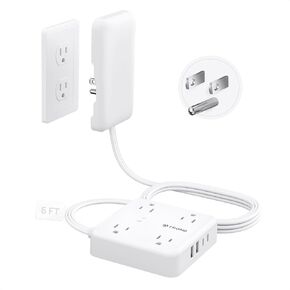 TROND Flat Plug Power Strip with Outlet Cover - 6ft Extension Cord with Multiple Outlets and 4 USB Ports, Mountable Surge Protector Outlet Concealer, Kitchen Home Improvement for Hide Messy, White