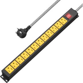 8 Outlet Power Strip - Metal Power Strip with Switch,Wide Spaced Moutable Surge Protector 1200J,6ft 14Awg Braided Cord,Home Office Industrial Garage Commercial