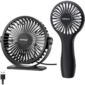 TriPole Handheld Mini Fan USB Powered Desk Fan Bundle, Portable Small Fan for Travel, Speed Adjustable Powerful Personal Fans for Office Outdoor