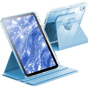 INFILAND Case for iPad A16 11-inch 11th Generation, iPad 10th Generation Case 10.9 Inch for Kids, Girls, 360 Rotating Cute Glitter Cover with Crystal Clear Back, Pencil Holder (Pink)