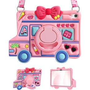 for iPad 10th Generation Case 10.9 Inch 2022, for iPad A16 Case 11th Generation - for Girls Cute Girly Kawaii 3D Cartoon Design with Rotating Stand & Strap Silicone Cover for Apple 10th/11th