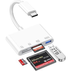 CF Card Reader USB C, Compact Flash Card Reader, SD Micro SD Camera Memory Cards Adapter, Compatible with iPhone 16 15 Mac Pro MacBook Air iMac Computer PC Laptop Galaxy S25 Android Phone