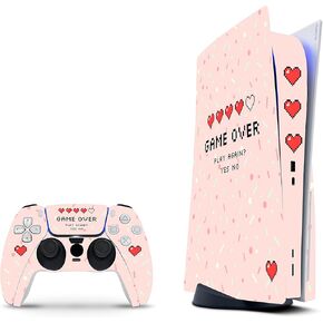 Zoomhitskins متوافق مع جلد PS5 ، واللعبة فوق الوردي لطيف القلب kawaii ، دائمة ، خالية