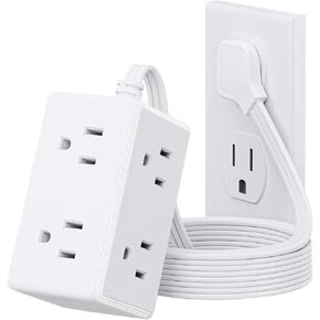 Flat Plug Power Strip, 6Ft Extension Cord with 6 Outlets Extender, Wall Mount for Travel Cruise Home Office Dorm Room Essentials