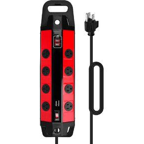 Zpshyd 4ft 14/3 SJT Metal Power Strip مع 8 منافذ أسس ، 2 منافذ USB (5V ، 2.4A) ، حماية الطفرة - 15A ، 1875W ، 125V ، 500J