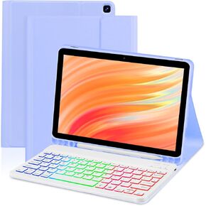 Tablet Case with Keyboard for Amazon Kindle Fire HD 10&10 Plus 11/13th Gen 10.1 inch,7 Color Rainbow Backlit Detachable Keyboard Magnetic Cover with Pen Slot HD 10 2021&2023 Purple+White