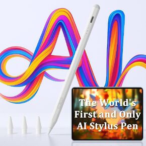 AI Stylus Pen for iPad with Built-in AI Assistant – 6 Smart Functions, Custom Shortcut Keys, Tilt Sensitivity, Palm Rejection–iPad Pencil for iPad Pro 11"/12.9"/M4, Air 3/4/5/M2/M3, Mini 5/6 Gen