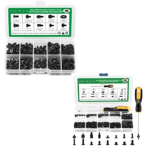 350PCS Computer Screws Assortment Kit, 6-32 Male to M3 Female Black Carbon Steel Motherboard Standoffs Screws and 633PCS NVMe Screw M.2 SSD Mounting Kit-M2 M2.5 M3 Black Carbon Steel Laptop Screws