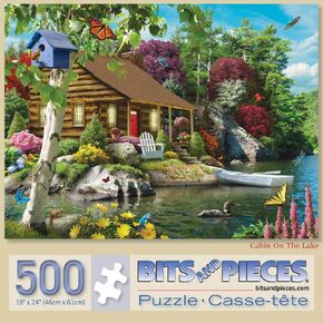 Bits and Pieces – Large 500 Piece Jigsaw Puzzle for Adults – ‘Cabin on The Lake’ Designed by Artist Alan Giana, Completed Puzzle Size: 18" x 24"