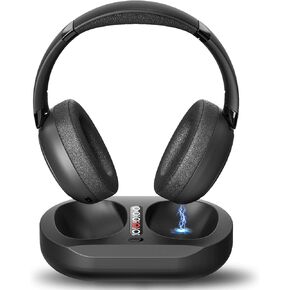 Wireless Headphones for TV Watching with Transmitter & LED Charging Dock - Zero Latency, 100ft, 50H Play - 2.4G & Bluetooth Headset for Samsung/LG/Sony TVs, Gaming, Seniors, Hard of Hearing