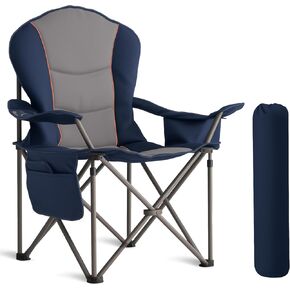 Oversized Camping Chair Heavy Duty 500LB - Portable Folding Chair with Cooler Bag, Cup Holder & Waterproof Phone Case for Adults, Beach, Hiking, Backyard (Black & Gray)