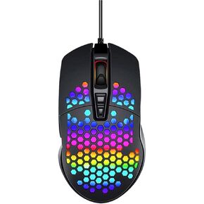 3C Light USB Wired Mouse Ultra Lightweight RGB Gaming Mouse Portable Honeycomb Shell Optical Mice with Adjustable DPI 800/1600/2400/3200/4800/6400 for Laptop Desktop PC Computer (Black)