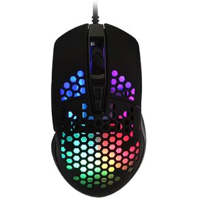FIRSTMEMORT Wired Mouse with Ultra Lightweight Honeycomb Shell RGB Gaming Mouse Portable Optical Mice with 6400 DPI, 7 Buttons for Laptop Desktop PC Computer (Black)