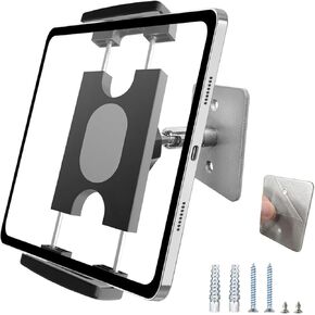 Tablet Wall Mount Holder, Angle Adjustment Wall Mount Tablet Holder Stand Arm Bracket [Sticky and Drill Ways for Choice] for iPad Tablets and smartphones, Ideal for Office Kitchen and Bathroom
