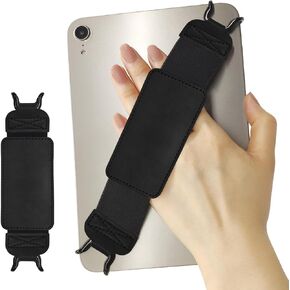Leather Hand Strap Holder for 6.5-9.5 Inch Tablet/iPad, Finger Handle Grip for iPad Pro/iPad Air/Kindle Fire HD, High-Elasticity Versatile Hand Strap, Black