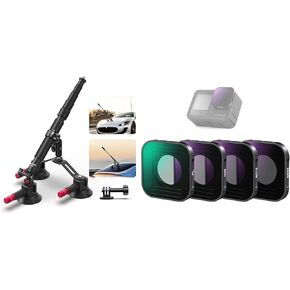 NEEWER Triple Suction Cup Car Mount Kit with PL ND Filter, 2in1 Selfie Stick, Quick Release Outside Windshield Magic Arm Camera Mount with Action Camera Adapter Compatible with GoPro Insta360, CA065