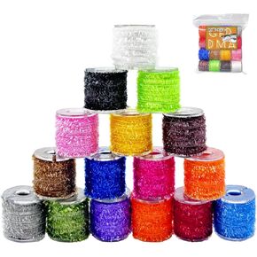 Crystal Flash Chenille Fly Tying Materials 16 Colors Fly Tying Tinsel Sparkling Chenille Lines for Fly Patterns and Crappie Jig Making Supplies