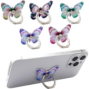 5 PCS Butterfly Cell Phone Ring Holder, Cute 360°Rotation Metal Finger Pattern Painted Universal Phone Ring Stand Holder Compatible for All Smartphones
