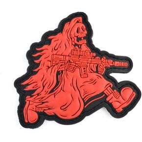 Funny Devil's Harvest Morale Tactical Patch PVC Rubber Morale Patch Hook Backed Emblem (Red)