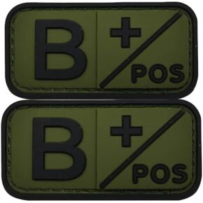 2 PCS Mini B+Emergency Patch PVC Positive (Green) Compatible with PVC for hat, Tablet Holder, First aid kit, Blood Type, and B-Position