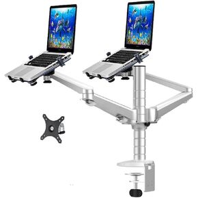 OA-12X Multifunctional Dual Arm Two Pad Desk Mount 10"-15" Double Laptop Table Holder Stand Bracket Clamp Base 65mm(OA-12K)