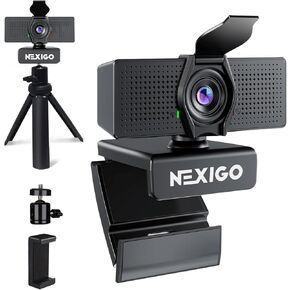 NexiGo 1080P Webcam Kits, N60 Pro (Gen 2) Webcam with Distortion-Free Lens, USB A to Type-C Data Cable, Noise Reduction Mic & Privacy Cover, Lightweight Mini Tripod, for Zoom/Skype/FaceTime