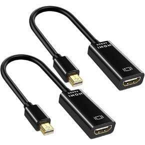 Mini DisplayPort to HDMI Adaptor DP(Thunderbolt Compatible) to HDMI 4Kx2K Converter Gold-Plated Cord for MacBook, Mac mini, Microsoft Surface Pro 3/4 (Black, Mini DP to HDMI (2 Pack))