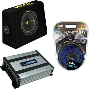 Kicker Bundle Compatible with Universal Vehicle 44TCWC102 Dual 10" Loaded Truck Sub Box with A400.1 Amplifier and HA-AK8 8Ga Amp Install Kit