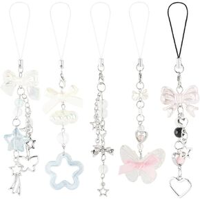 Framendino, 5 Pack Y2K Aesthetic Cell Phone Charms Keychains Cute Bow Star Charm Accessories for Bag Keychain