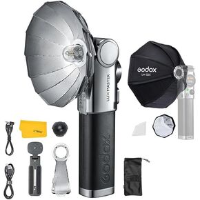 GODOX Lux Master Retro Camera Flash, 2.4G HSS TTL Retro Flash, Touchscreen Control, S1/S2 Optical Control, Built-in Battery, Type-C Charging, with Godox LM-S25 Octa Softbox
