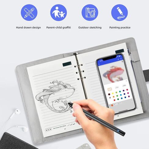 Yunseity 3 في 1 Digital Smart Pen ، مجموعة دفاتر SmartPen A5 ، مزامنة في الوقت الحقيقي للرقمنة ، مجموعة الكتابة الذكية من BT 5.0 ، التحويل إلى نص ، تقنية OCR ، لنظام iOS لنظام Android (Linen Pattern Blue) in Saudi Arabia