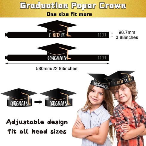 Tenare 36 Pieces Paper Graduation Crown for Kids Adjustable Paper Graduation Cap (Yellow) in Saudi Arabia