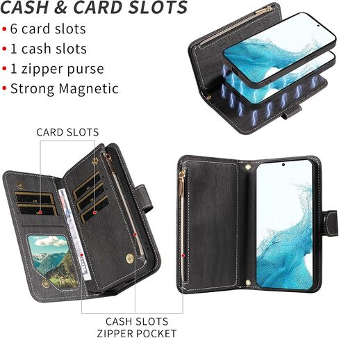 ASUWISH PHONE CASE لـ SAMSUNG GALAXY S22 5G SHIPPER WALLET غطاء خلايا مغناطيسي قابلة للفصل مع حامي الشاشة الزجاجية المتقلب Crossbody Lanyard حامل بطاقة S 22 22S 4G G5 6.1 بوصة سوداء in Saudi Arabia