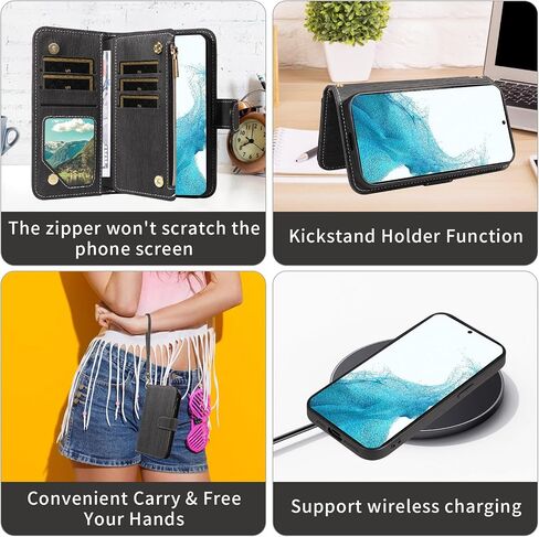 ASUWISH PHONE CASE لـ SAMSUNG GALAXY S22 5G SHIPPER WALLET غطاء خلايا مغناطيسي قابلة للفصل مع حامي الشاشة الزجاجية المتقلب Crossbody Lanyard حامل بطاقة S 22 22S 4G G5 6.1 بوصة سوداء in Saudi Arabia