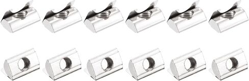 صواميل T ملفوفة في زنبرك (M4x20mm) 12 قطعة، صامولة T محملة بنابض من الفولاذ الكربوني - لسلسلة 3030 4040 من الألومنيوم، لون فضي in Saudi Arabia