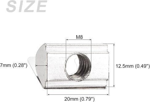 صواميل T ملفوفة في زنبرك (M4x20mm) 12 قطعة، صامولة T محملة بنابض من الفولاذ الكربوني - لسلسلة 3030 4040 من الألومنيوم، لون فضي in Saudi Arabia
