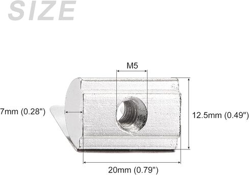 صواميل T ملفوفة في زنبرك (M4x20mm) 12 قطعة، صامولة T محملة بنابض من الفولاذ الكربوني - لسلسلة 3030 4040 من الألومنيوم، لون فضي in Saudi Arabia