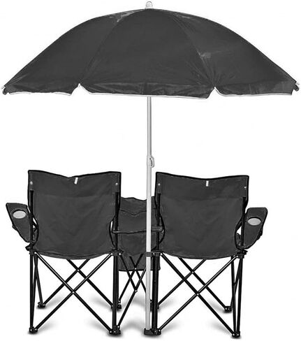 غوتيم! كرسي معسكر قابل للطي محمول مع حاملين بارد ومظلة وكأس-النزهة في الهواء الطلق أو الشاطئ أو المقاعد الخلفية- in Kuwait