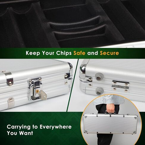 مجموعة شرائح البوكر مع الطوائف، 500 قطعة من رقائق الكازينو المركبة بوزن 14 جرامًا مع علبة من الألومنيوم، وطابقين من البطاقات ومفرش طاولة الألعاب، لألعاب المقامرة في لعبة تكساس هولدم بلاك جاك in Kuwait