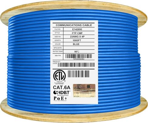CAT6A Shielded Plenum (CMP), 1000ft, FTP 23AWG, 650MHz, Solid Pure Copper, UL Certified, UL-LP Certification, Bulk Ethernet Cable Reel, Blue in Saudi Arabia