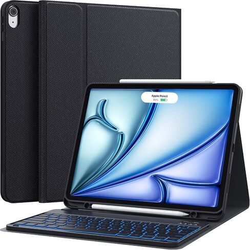 CHESONA for iPad Air 13 Inch Case with Keyboard, Detachable Magnetic Wireless Keyboard, 7 Color Backlit & Adjustable, Precise Cutouts & Pencil Holder for iPad Air 13 M3 2025 & M2 2024, Black in Saudi Arabia
