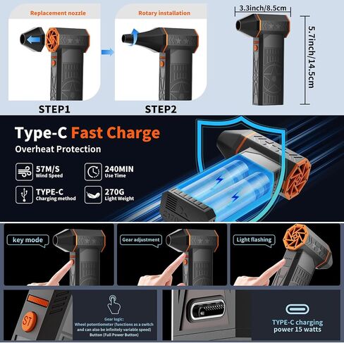 Electric Air Duster-150000RPM Super Power Cordless Air Duster, Rechargeable Brushless Motor Durable Blower, 3-Gear Adjustable Dust Blower for Computer, Keyboard, Outdoor, House and Car in Saudi Arabia