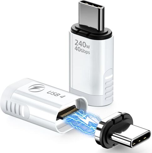 USB C Magnetic Adapter 240W, (2 Pack) Magnetic USBC Adapter 24 Pin Straight with USB4 40Gbps 8K 60Hz Video for iPhone 15/16 Series, Thunderbolt 3/4, MacBook Pro/Air and More Type C Devices, White in Saudi Arabia