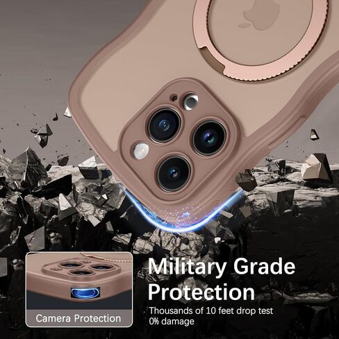 BENTOBEN Magnetic for iPhone 15 Pro Max Case with Invisible Stand [Compatible with Magsafe] Cute Curly Wavy Phone Case iPhone 15 Pro Max Slim Ring Kickstand Shockproof Women Men Cover, Desert Titanium in Saudi Arabia