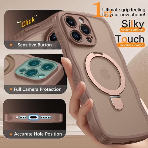 BENTOBEN Magnetic for iPhone 15 Pro Max Case with Invisible Stand [Compatible with Magsafe] Cute Curly Wavy Phone Case iPhone 15 Pro Max Slim Ring Kickstand Shockproof Women Men Cover, Desert Titanium in Saudi Arabia
