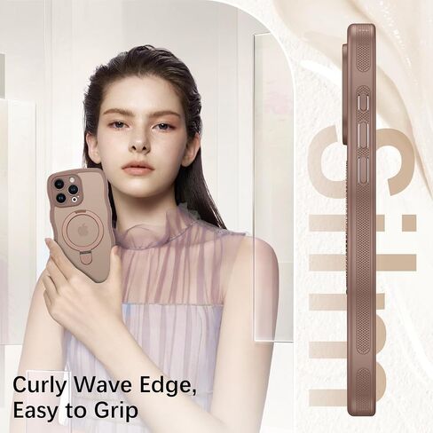 BENTOBEN Magnetic for iPhone 15 Pro Max Case with Invisible Stand [Compatible with Magsafe] Cute Curly Wavy Phone Case iPhone 15 Pro Max Slim Ring Kickstand Shockproof Women Men Cover, Desert Titanium in Saudi Arabia