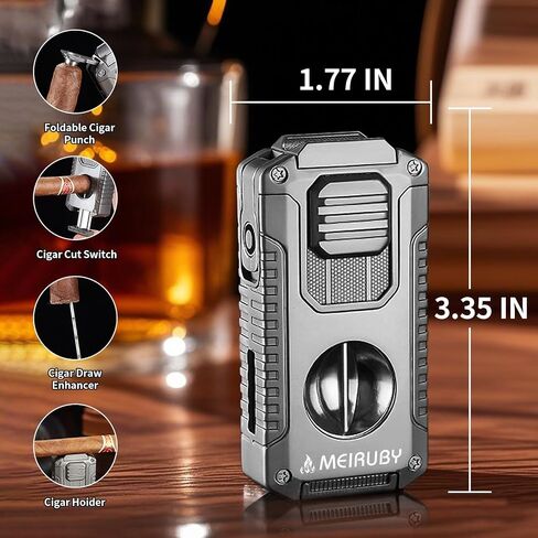 5-in-1 Butane Torch Lighter, Refillable Jet Flame Lighter with V-Cutter, Punch, Holder and Draw Tool, Multi-Functional Accessories Gift for Men, Dad, Husband, Friend in Saudi Arabia