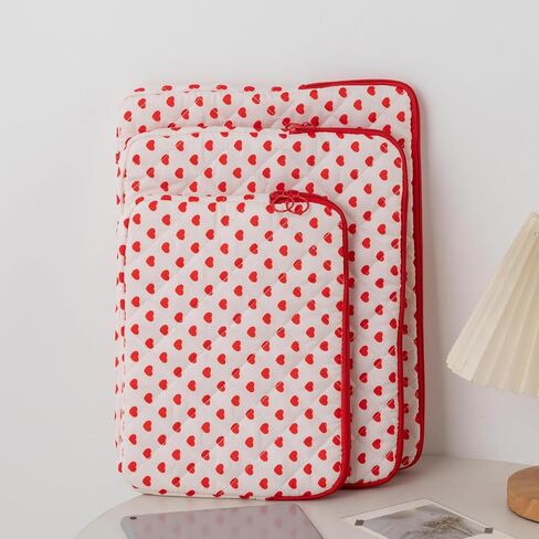 لطيف الكرز منتفخ كمبيوتر محمول كم كمبيوتر محمول y2k preppy حمل الكمبيوتر اللوحي cove kawaii tablet pouch coquette (القلب ، 15 بوصة) in Kuwait