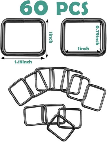 ELANE 60PCS Metal Rectangle Ring,Webbing Belts Buckle Metal Rings for Belt Bags Keychains DIY Accessories Belts and Dog Leash (Silver,1 Inch) in Kuwait
