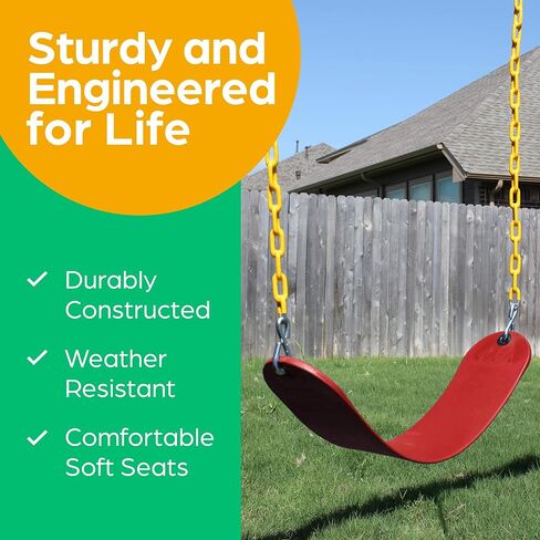 Jungle Gym Kingdom Swing for Outdoor Swing Set - Pack of 1 Swing Seat Replacement Kit with Heavy Duty Chains - Backyard Swingset Playground Accessories for Kids (Red﻿) in Saudi Arabia